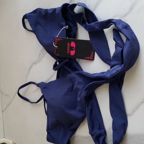 SHEKINI Push Up Bathing Suits Cross Wrap Bikini Set in Deep Blue Size M - Picture 9 of 10